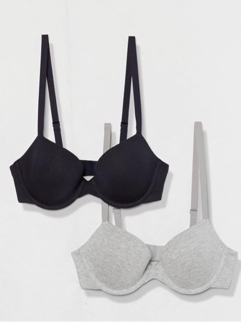 2 Pack Womens Underwire Bra Gray Black Cotton Blend 36A Lightly Lined